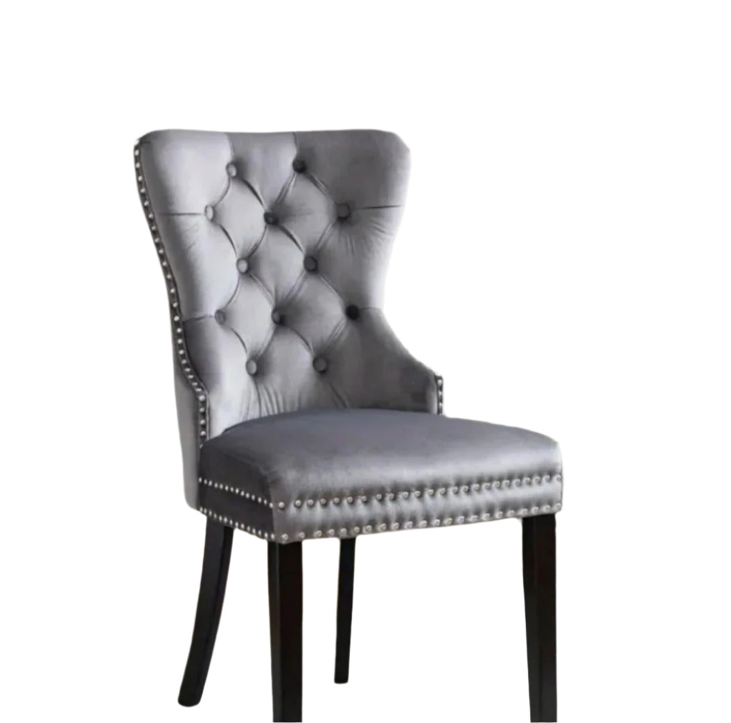 Knightsbridge Roll Top Velvet Dining Chair with Oak Legs and Nailhead Trim