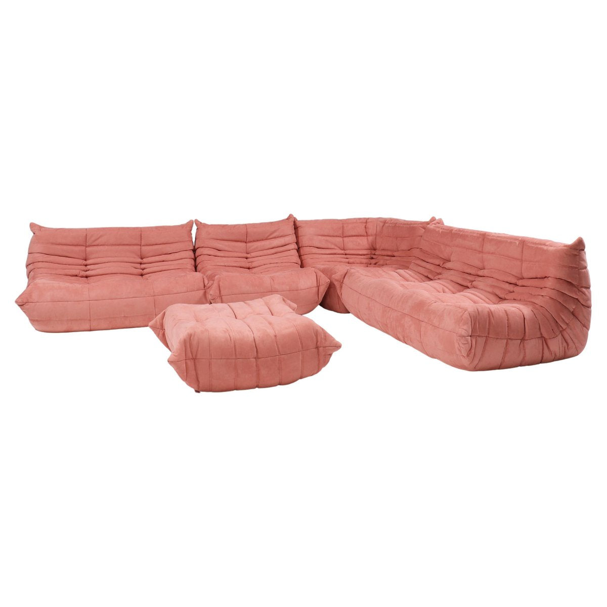 Pink Modular Togo Sofa and Footstool by Michel Ducaroy for Ligne Roset, Set of 5