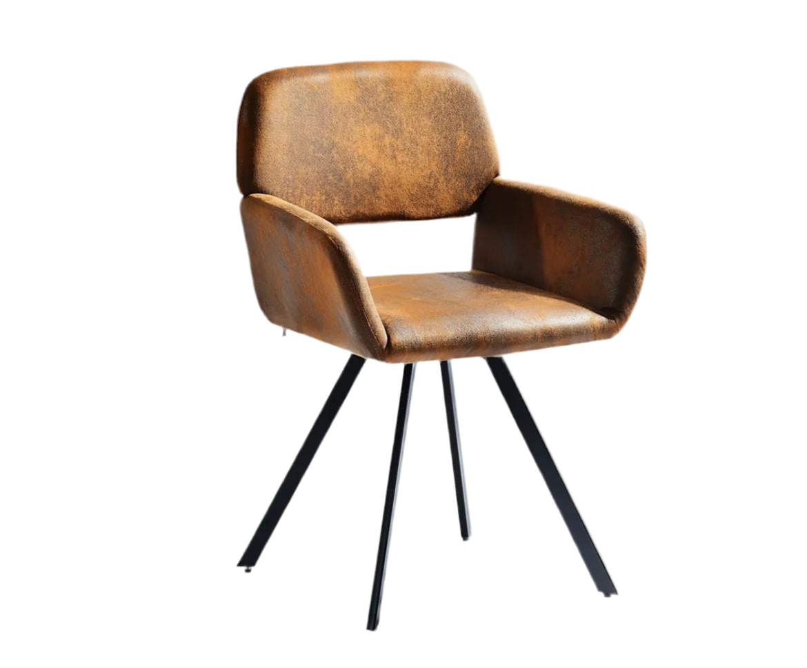 Cotswolds Brown Vintage Style Set of 2 Swivel Dining Chairs, Upholstered Faux Leather Armchair, 360° Rotation,