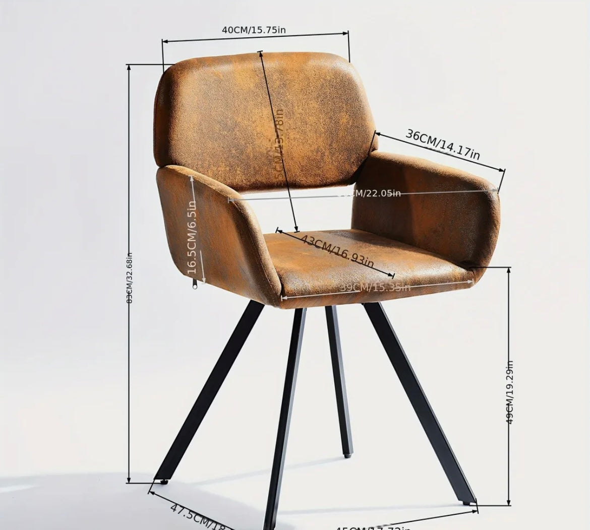 Cotswolds Brown Vintage Style Set of 2 Swivel Dining Chairs, Upholstered Faux Leather Armchair, 360° Rotation,