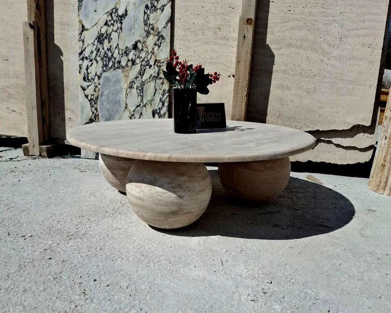 Soho Travertine Round Stone Coffee Table
