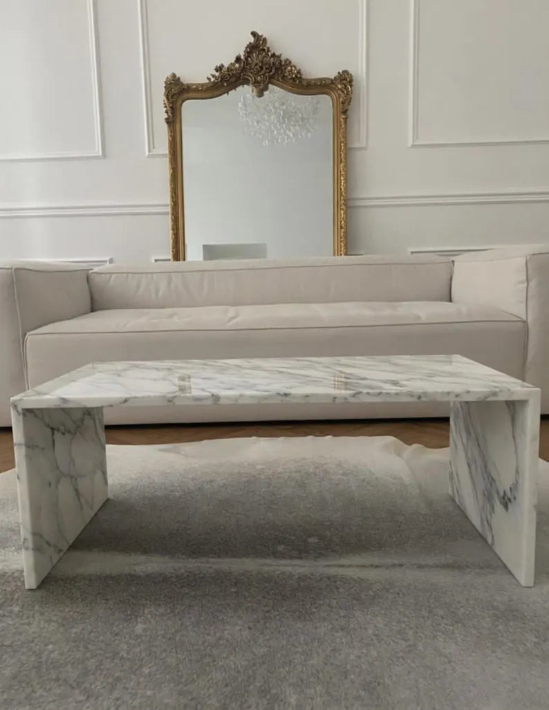 Handcrafted Carrara Marble Modern Rectangle Stone Coffee Table