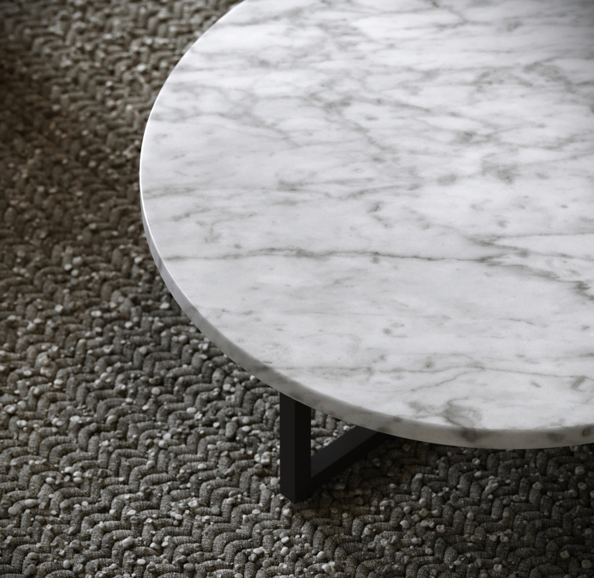 GREY MARBLE ROUND COFFEE TABLE WITH BLACK LEGS