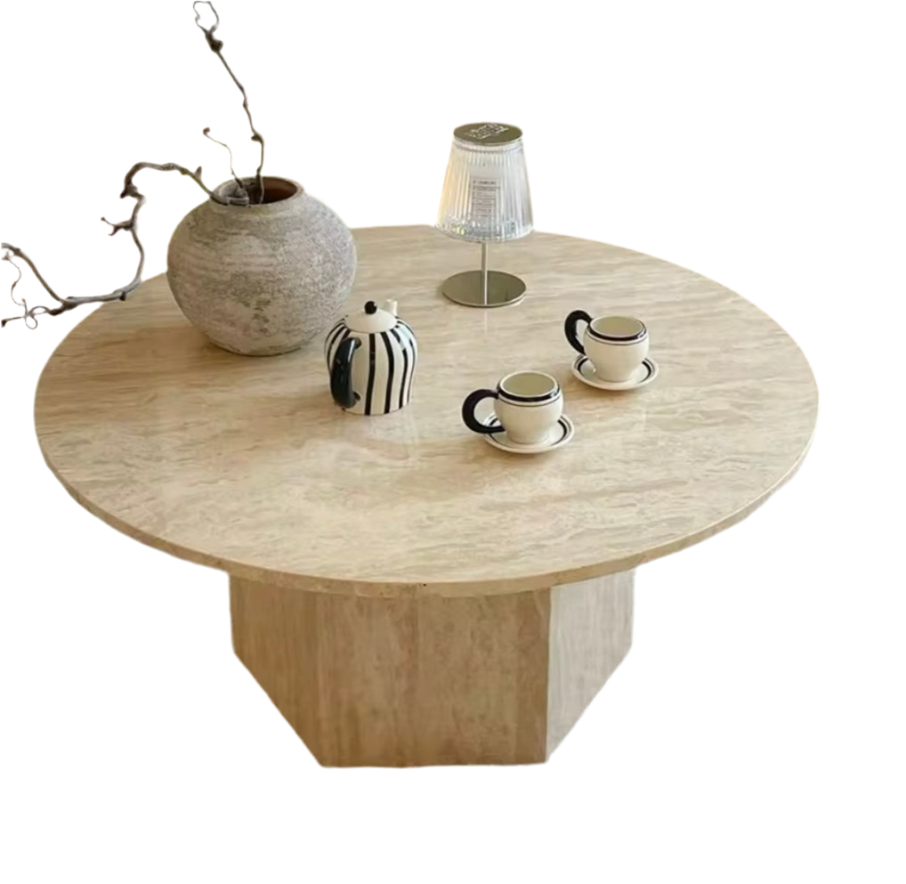 Round Travertine Stone Coffee Table
