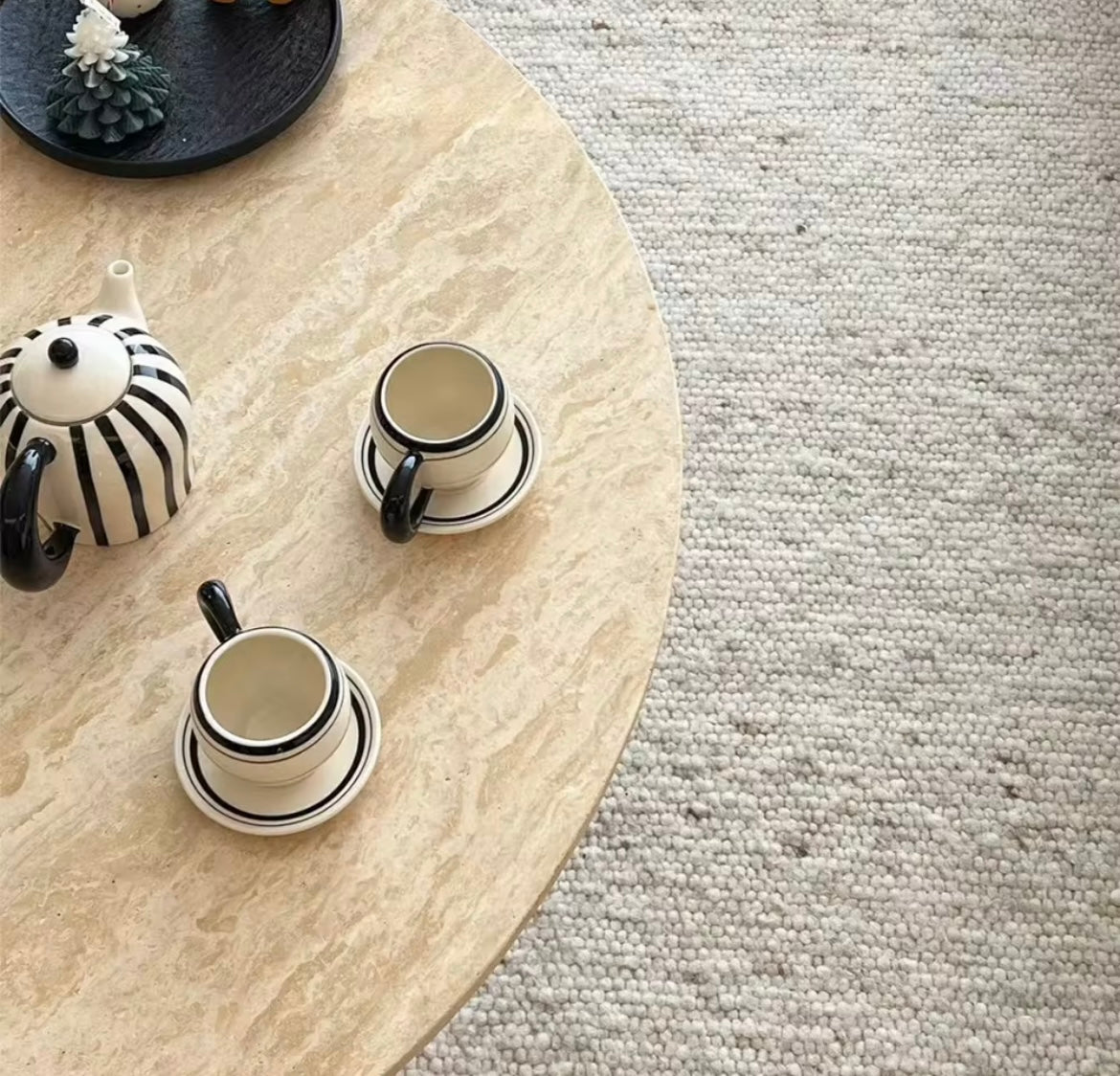 Round Travertine Stone Coffee Table