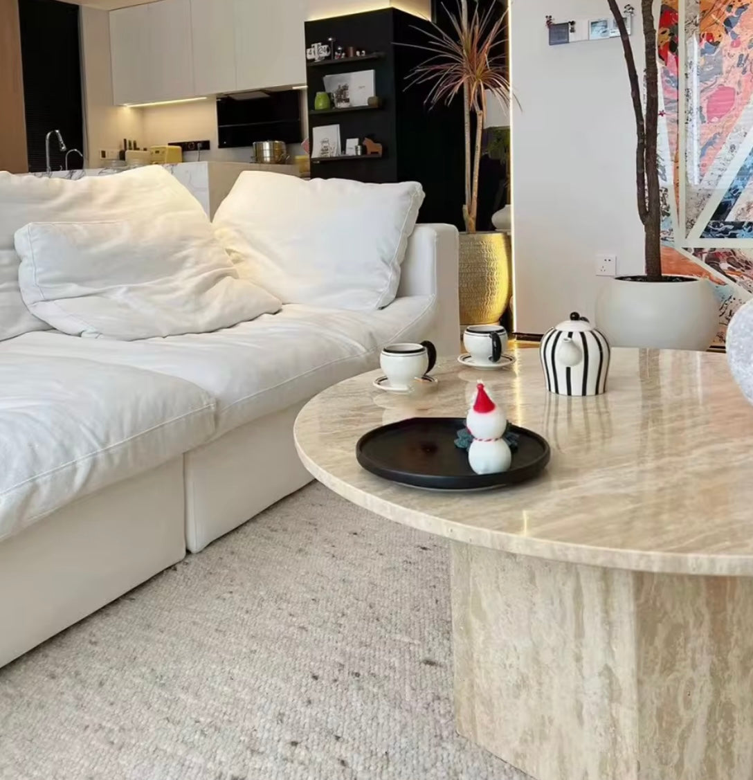 Round Travertine Stone Coffee Table