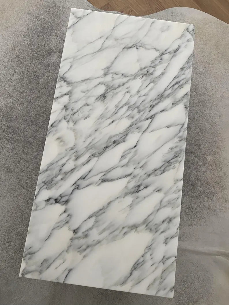 Handcrafted Carrara Marble Modern Rectangle Stone Coffee Table