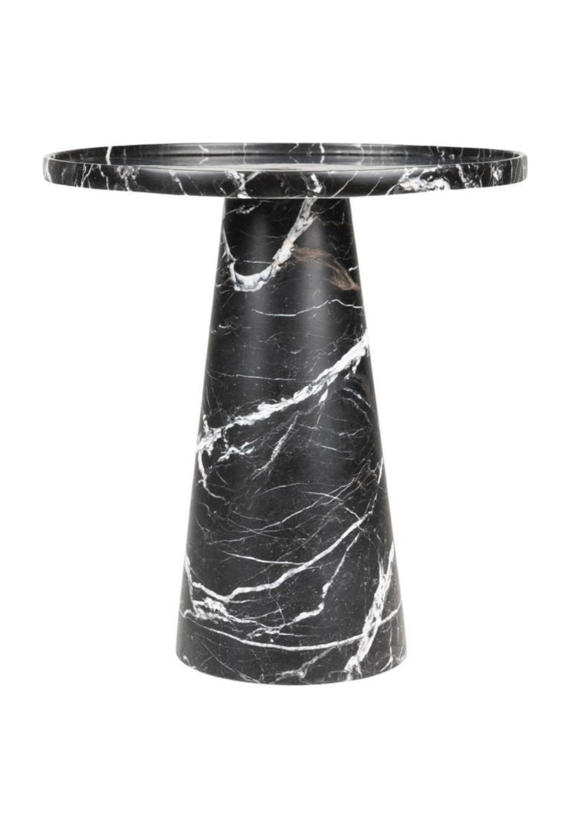 Black Marble Pedestal Cone Side Table