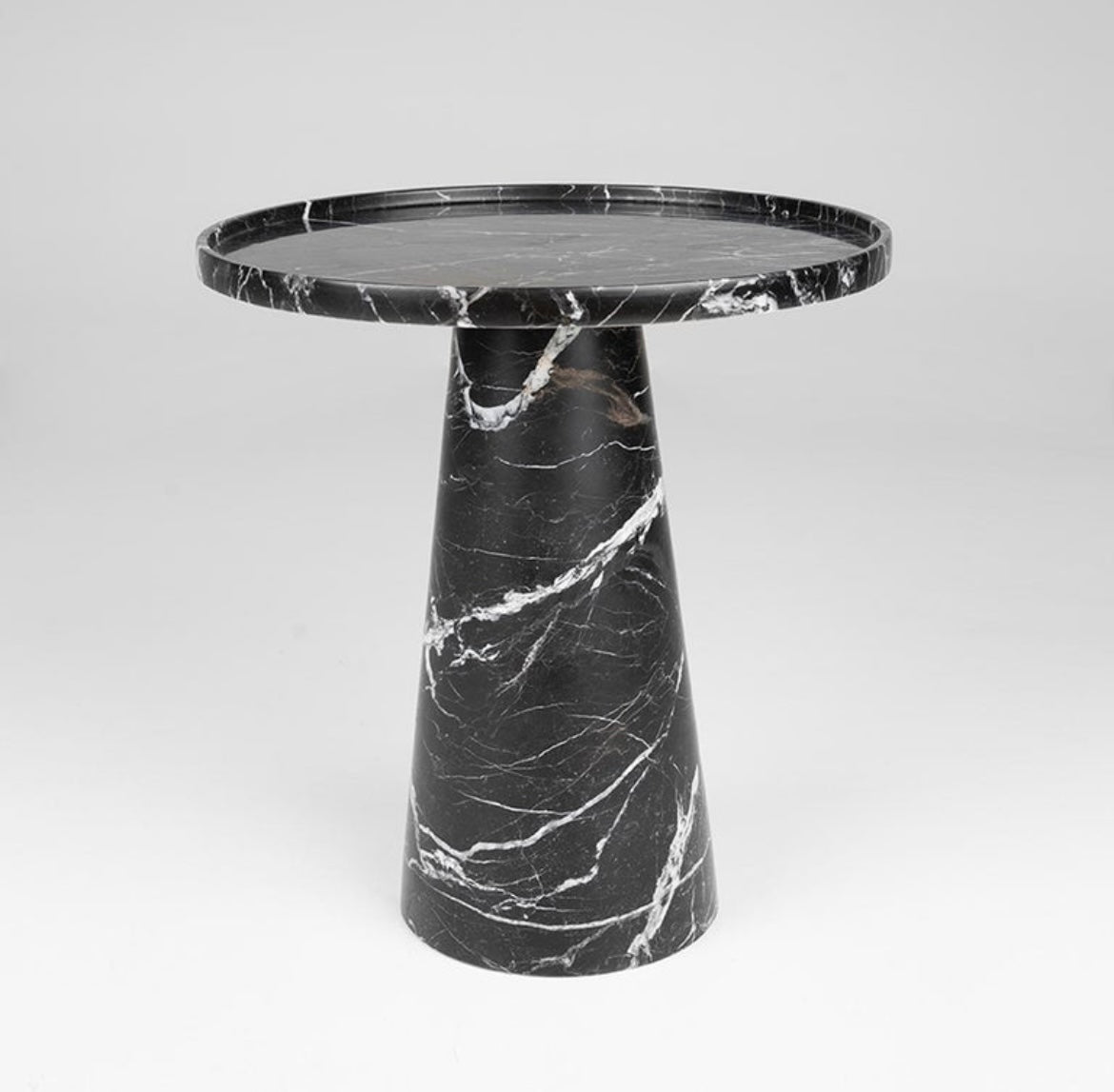Black Marble Pedestal Cone Side Table