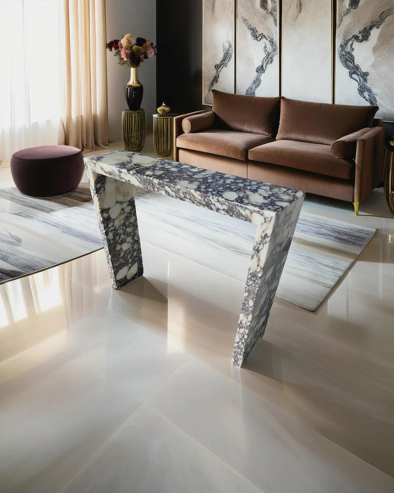 Natural Calacatta Viola Marble Console Table