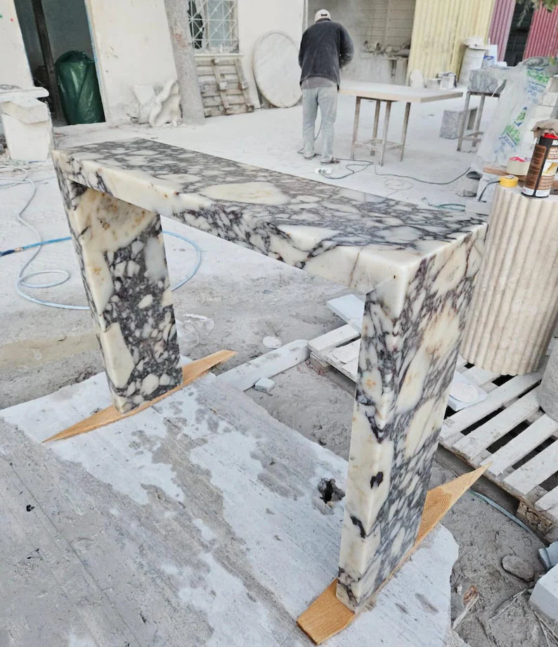 Natural Calacatta Viola Marble Console Table