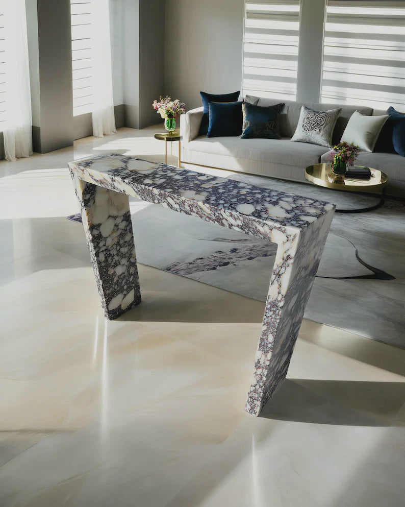 Natural Calacatta Viola Marble Console Table