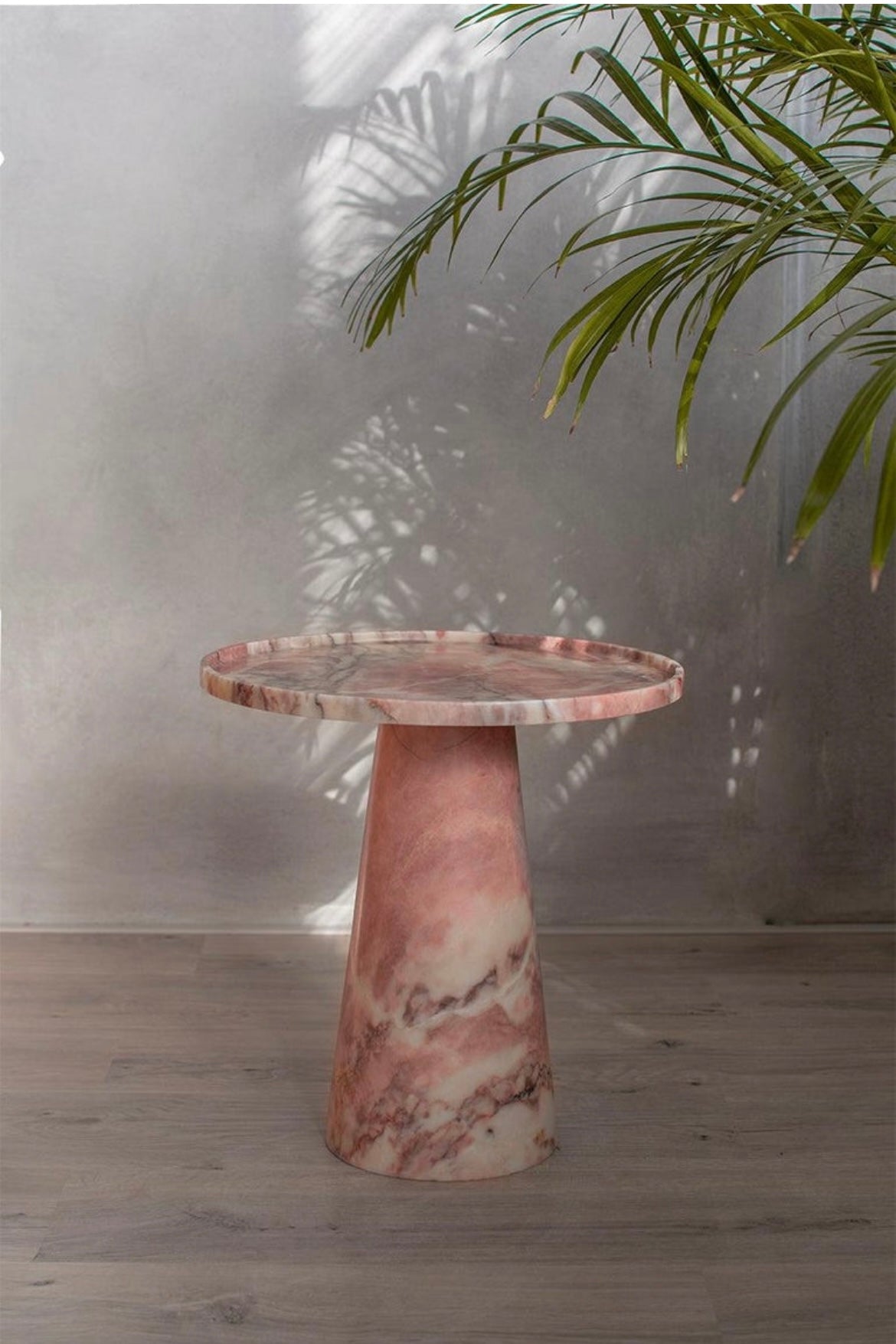 Pink Marble Pedestal Cone Side Table