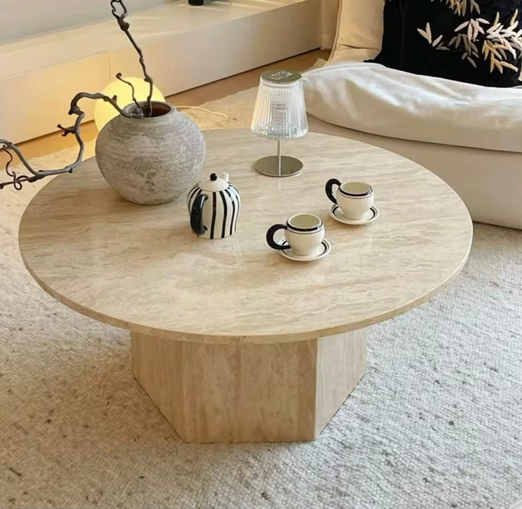 Round Travertine Stone Coffee Table