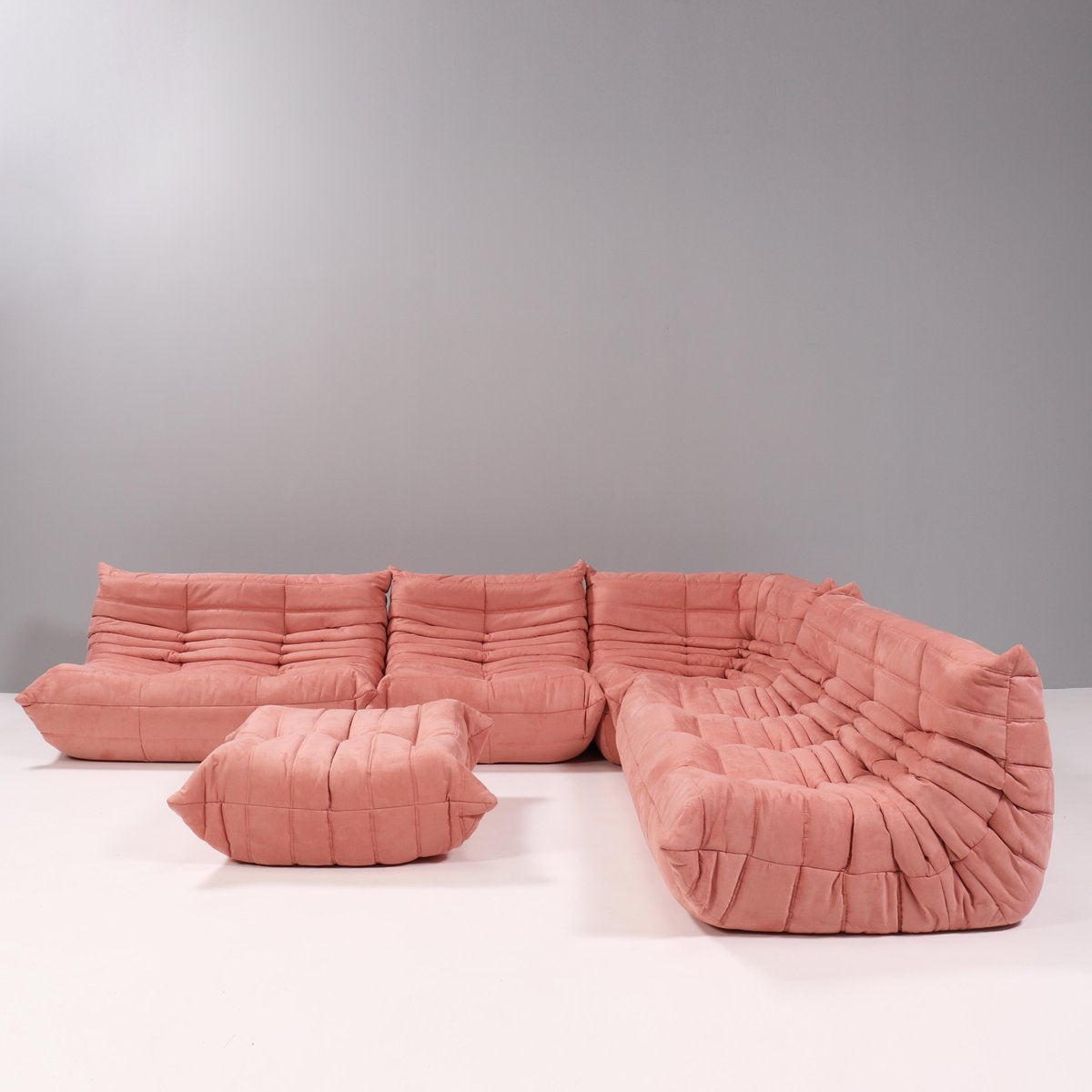Pink Modular Togo Sofa and Footstool by Michel Ducaroy for Ligne Roset, Set of 5