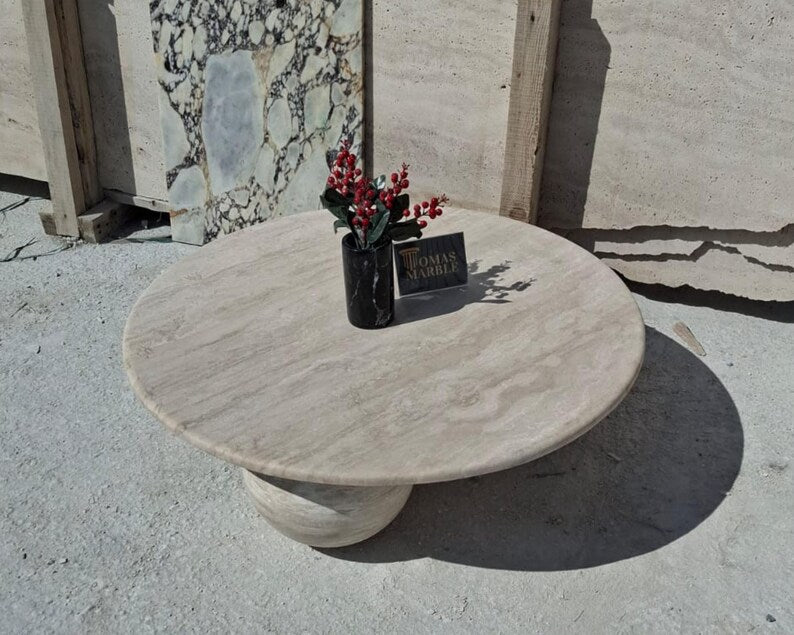 Soho Travertine Round Stone Coffee Table