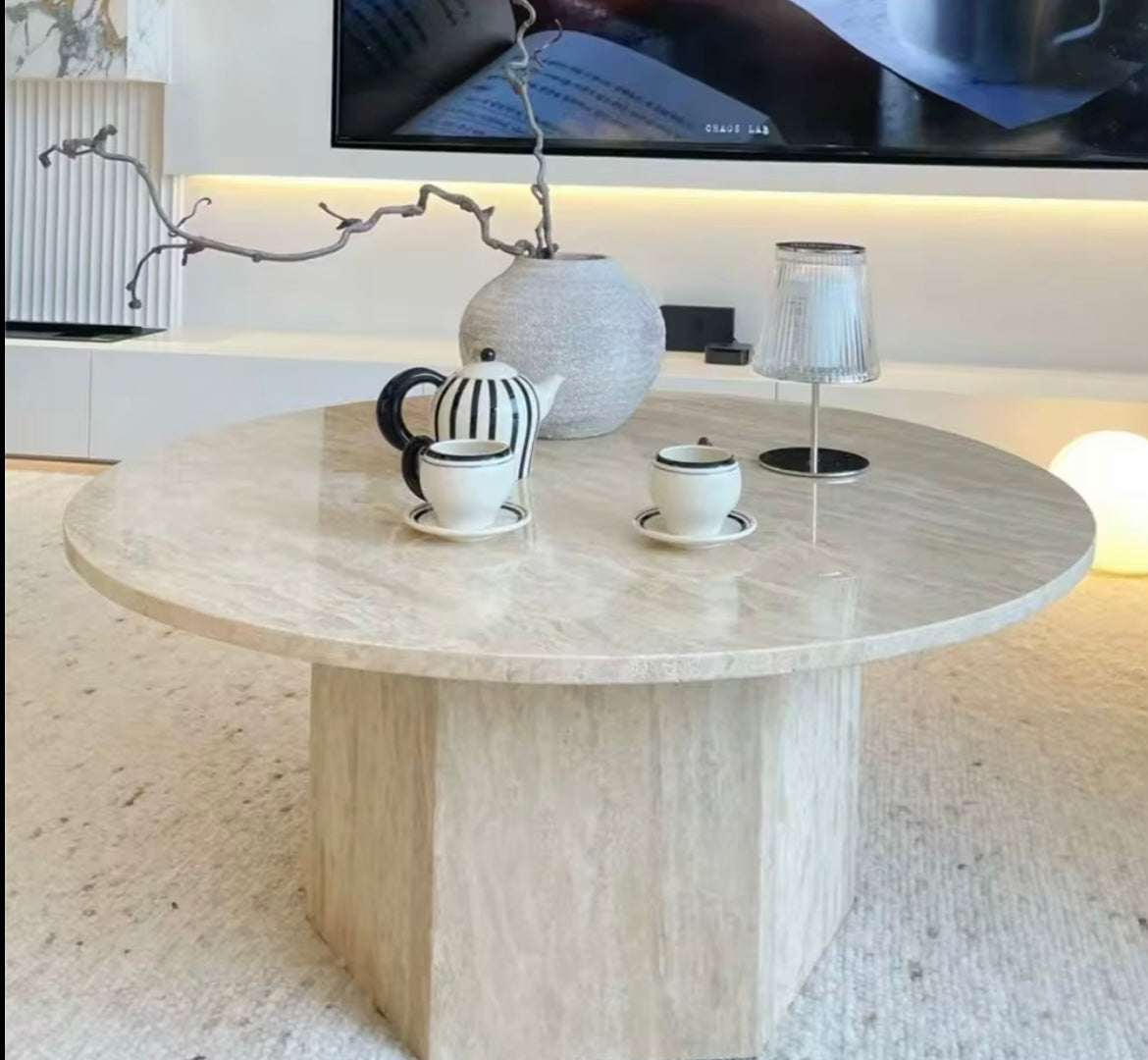 Round Travertine Stone Coffee Table