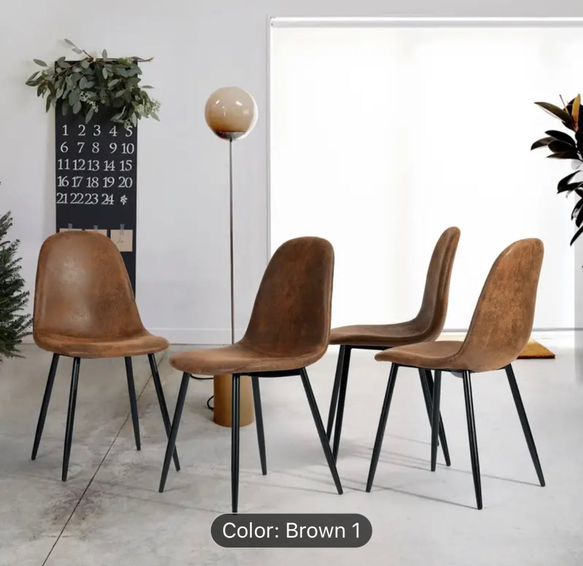 Set of 4 Brown Scandinavian Vintage Dining Room Chair