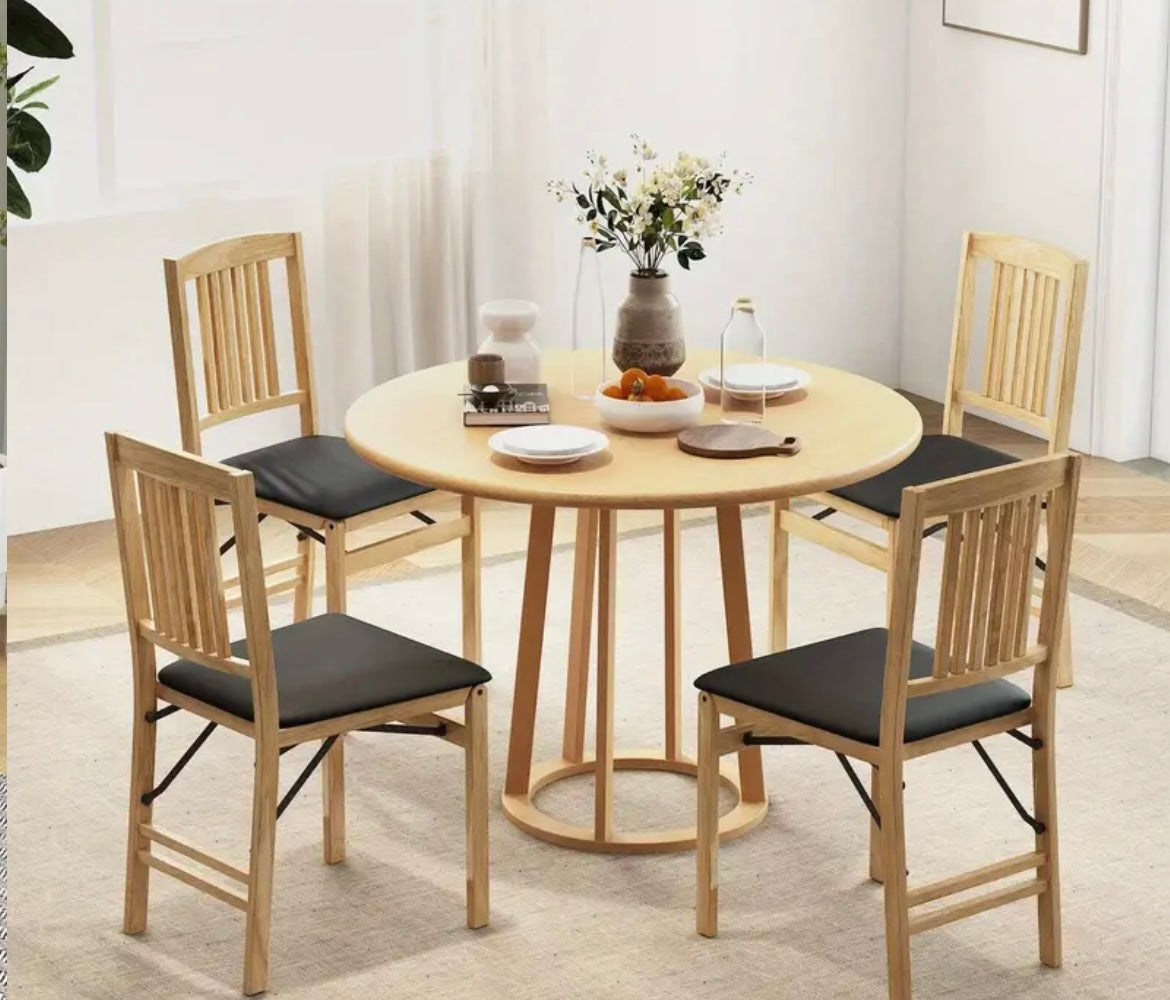 Folding Light Wood Dining Chair Set of 2 Foldable Black Upholstered Space Saving Kitchen Dining Chairs