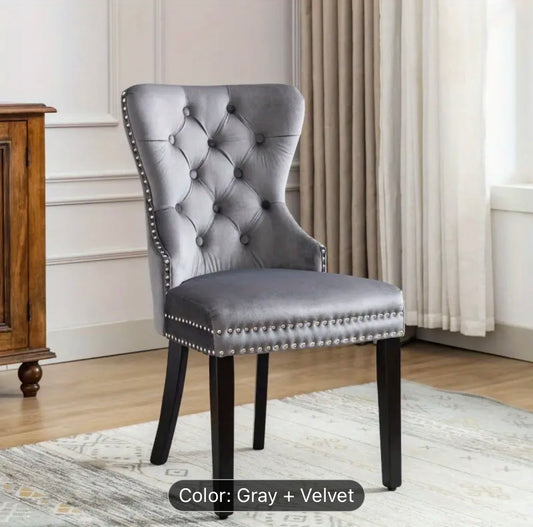 Knightsbridge Roll Top Velvet Dining Chair with Oak Legs and Nailhead Trim