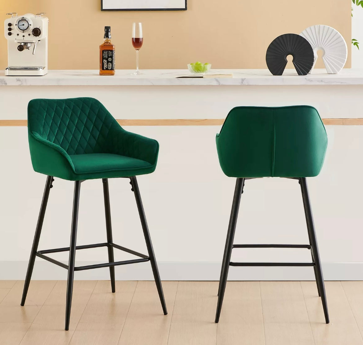 Sets of 2 Velvet High Chairs ,  Kitchen Island Stools