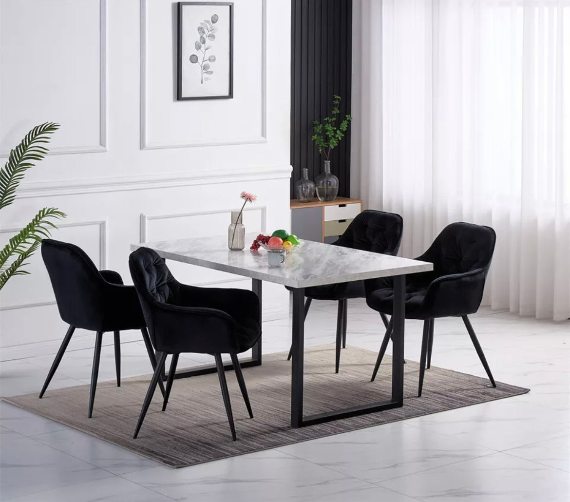 Sets of Velvet Upholstered Dining Chairs, Armchairs