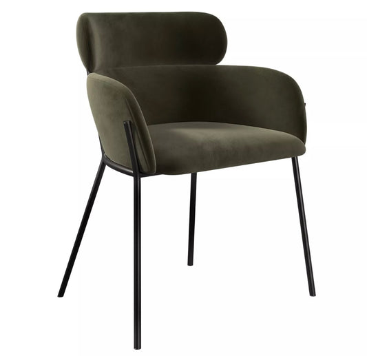 Soho Set of 2 Green Velvet Curved Dining chairs