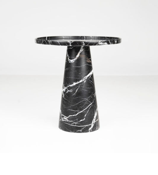 Black Marble Pedestal Cone Side Table