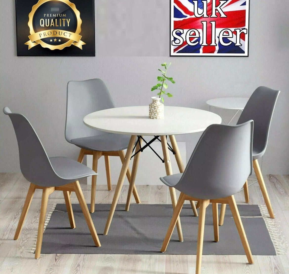 80CM Round Dining Table + Tulip Chairs Sets, Wooden Legs Dining Set Home Furniture