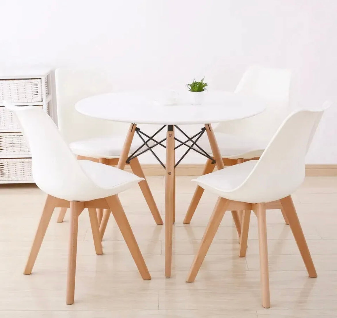 80CM Round Dining Table + Tulip Chairs Sets, Wooden Legs Dining Set Home Furniture