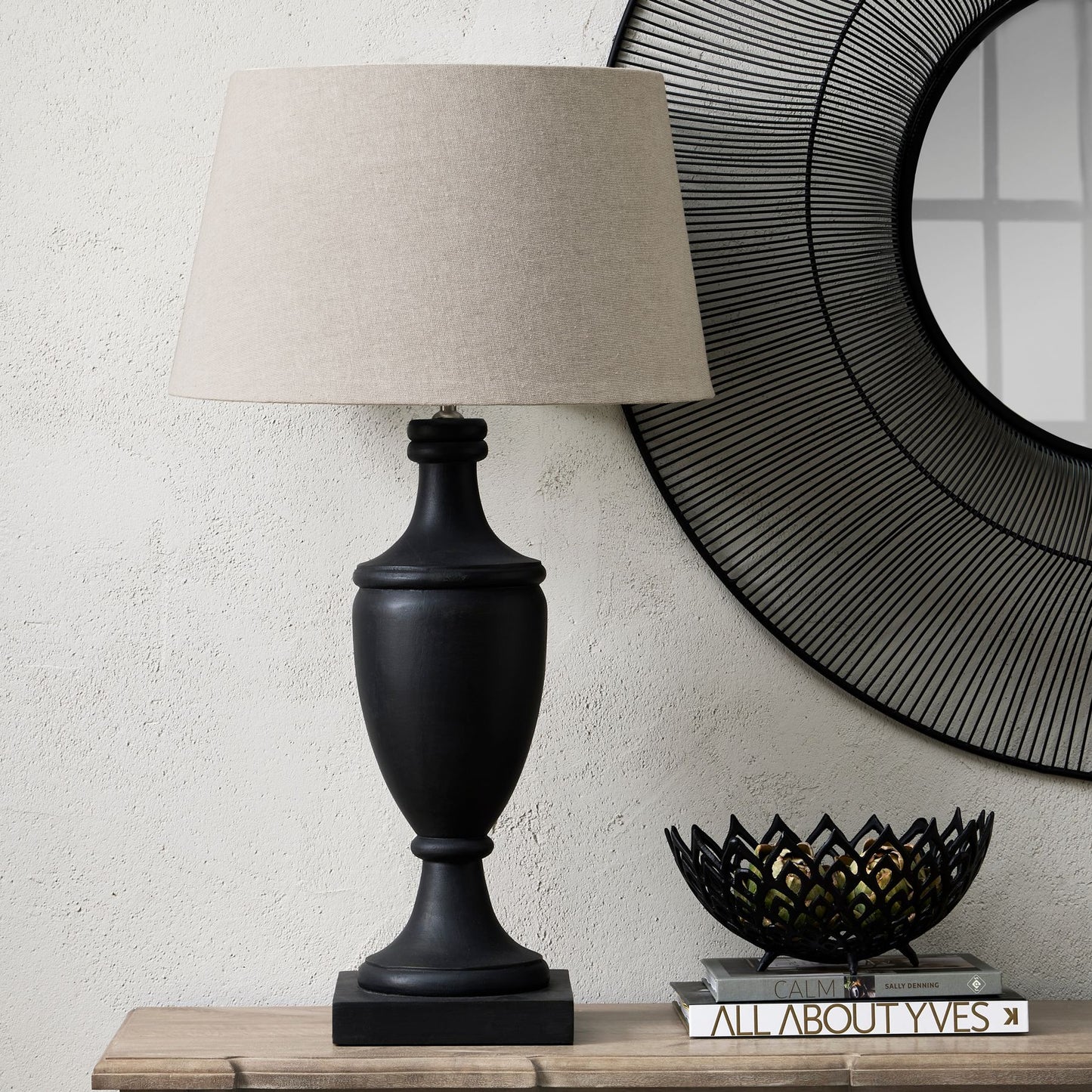 Delaney Grey Pillar Lamp With Linen Shade