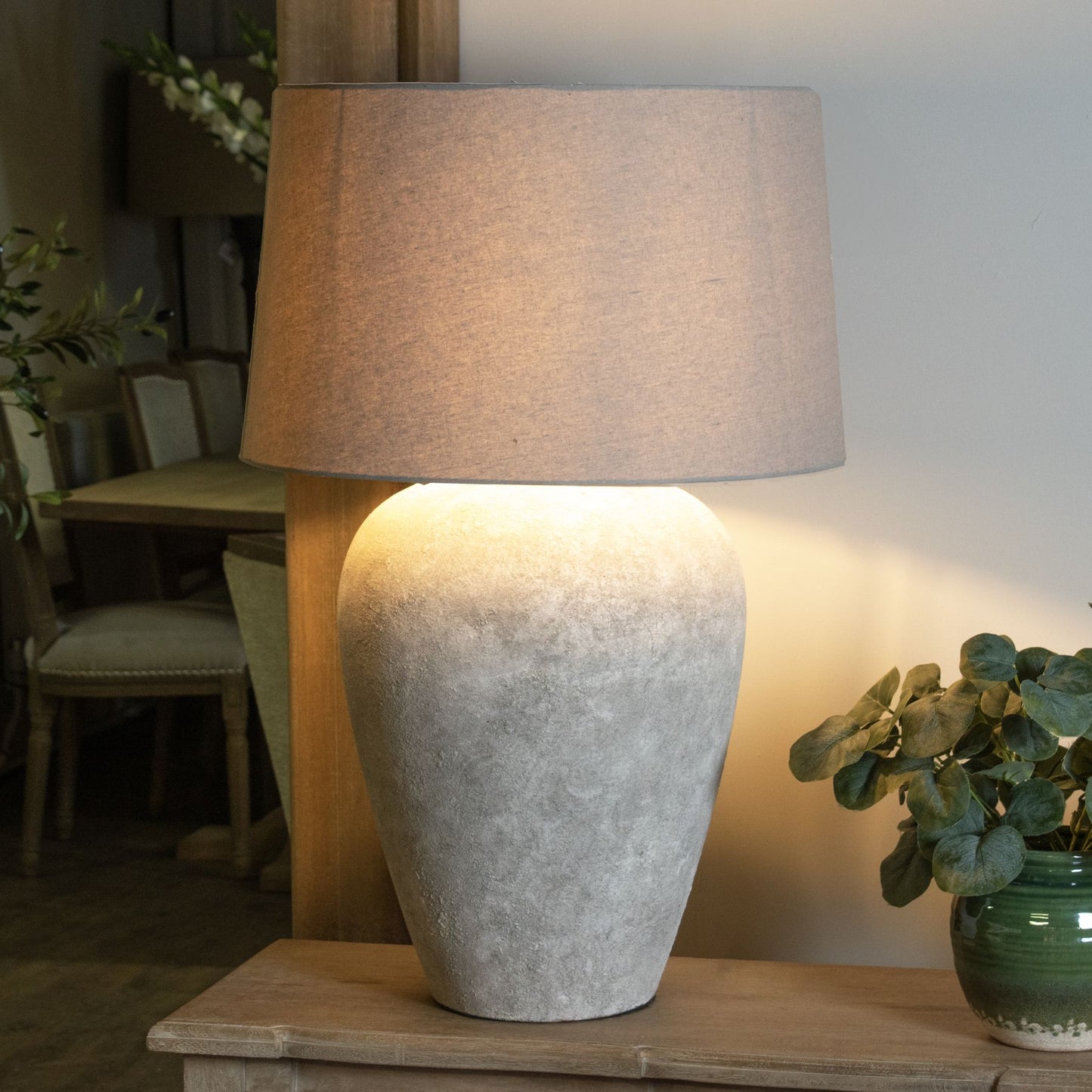 Large Stone Tall Table Lamp With Linen Shade