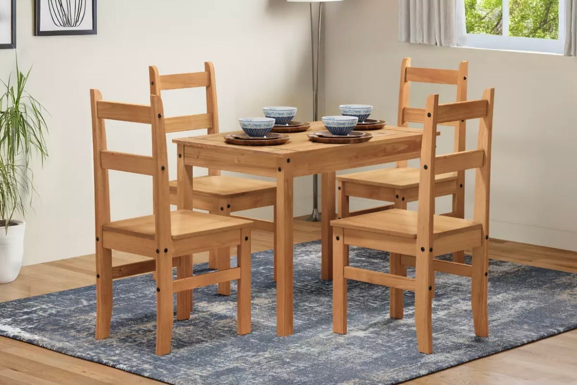 Cotswolds Basic Wood Dining Table and Set of 4 Dining Chairs