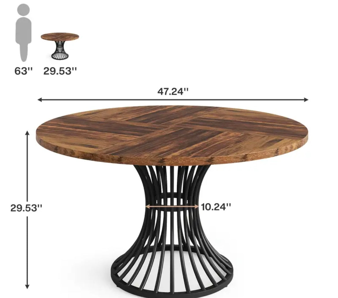 Cotswolds 4 Seat, Round Rustic Brown Dining Table with Metal Spiral Base