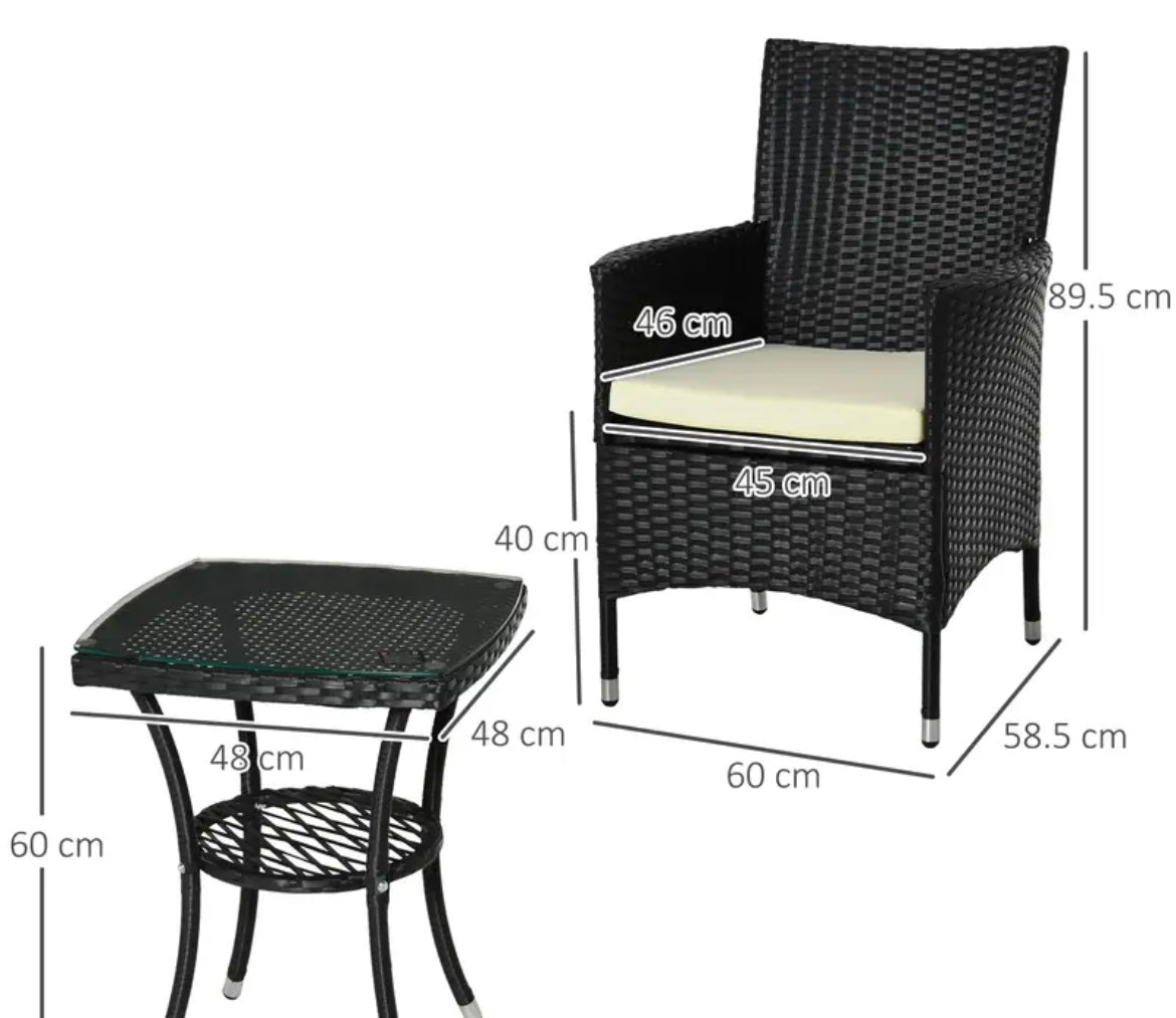 Basic Garden Outdoor Rattan Furniture Bistro Set 3 PCs Patio Weave Companion Chair Table Set Conservatory