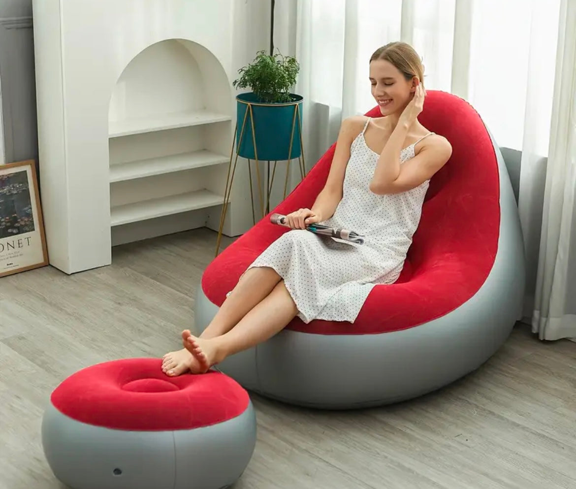 Set of 2  Inflatable Air Filled Sofa Chair and Footstool