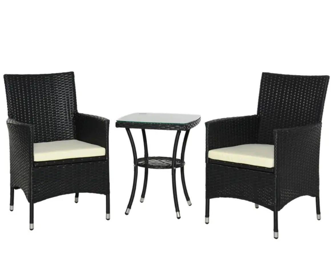 Basic Garden Outdoor Rattan Furniture Bistro Set 3 PCs Patio Weave Companion Chair Table Set Conservatory