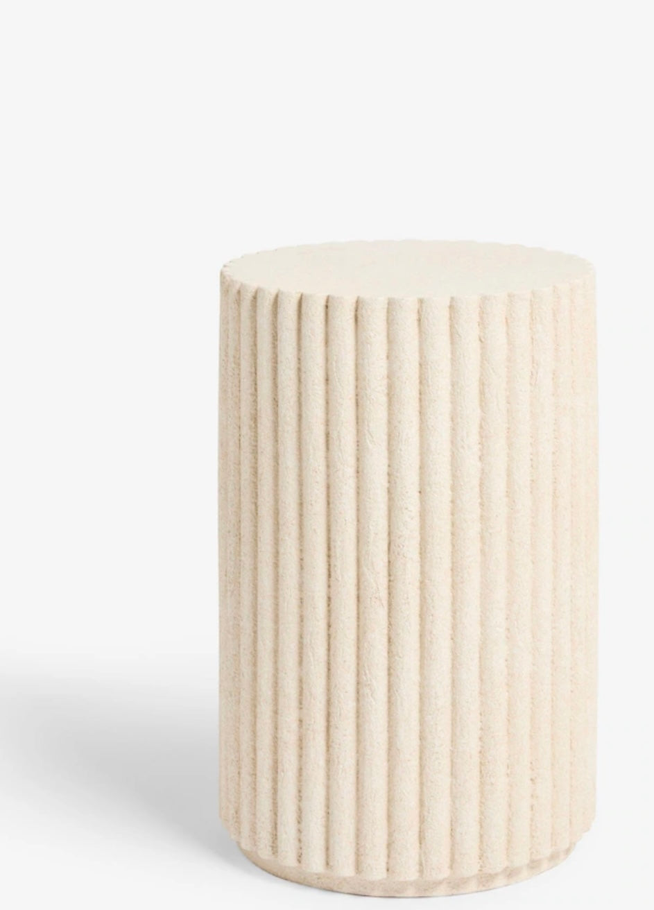 Modern Cream Stone Ribbed Side Table, Living Room End Table