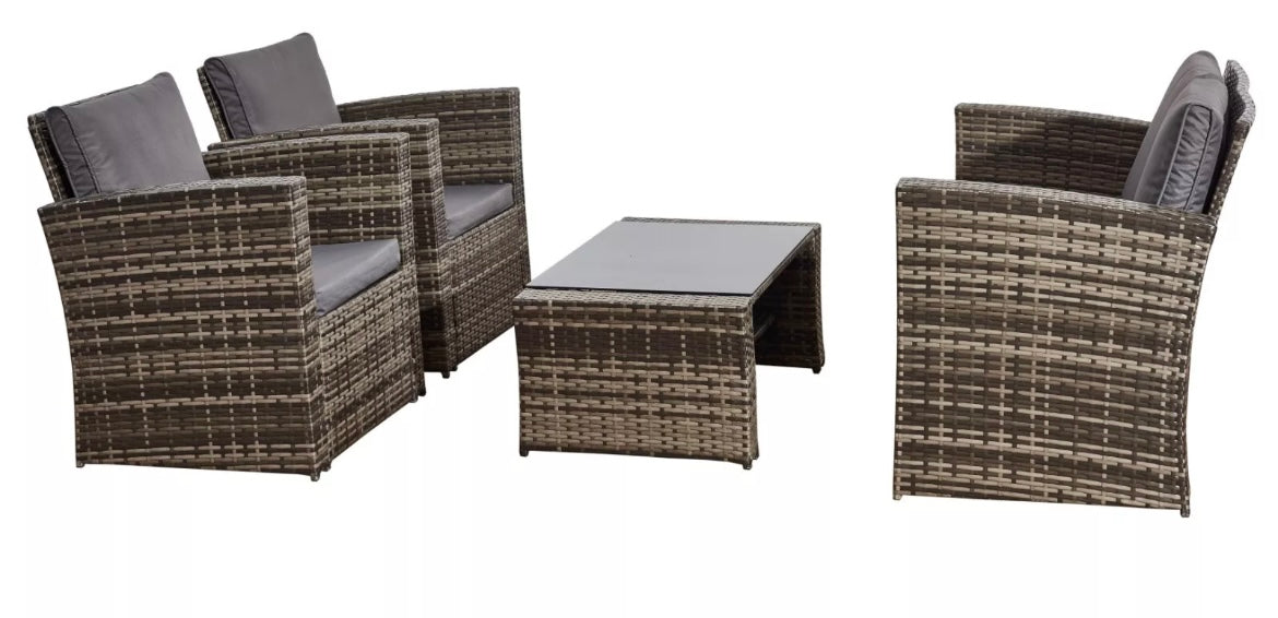 Cotswolds Large 8-Piece Rattan Patio GardenFurniture Set with Fire Pit