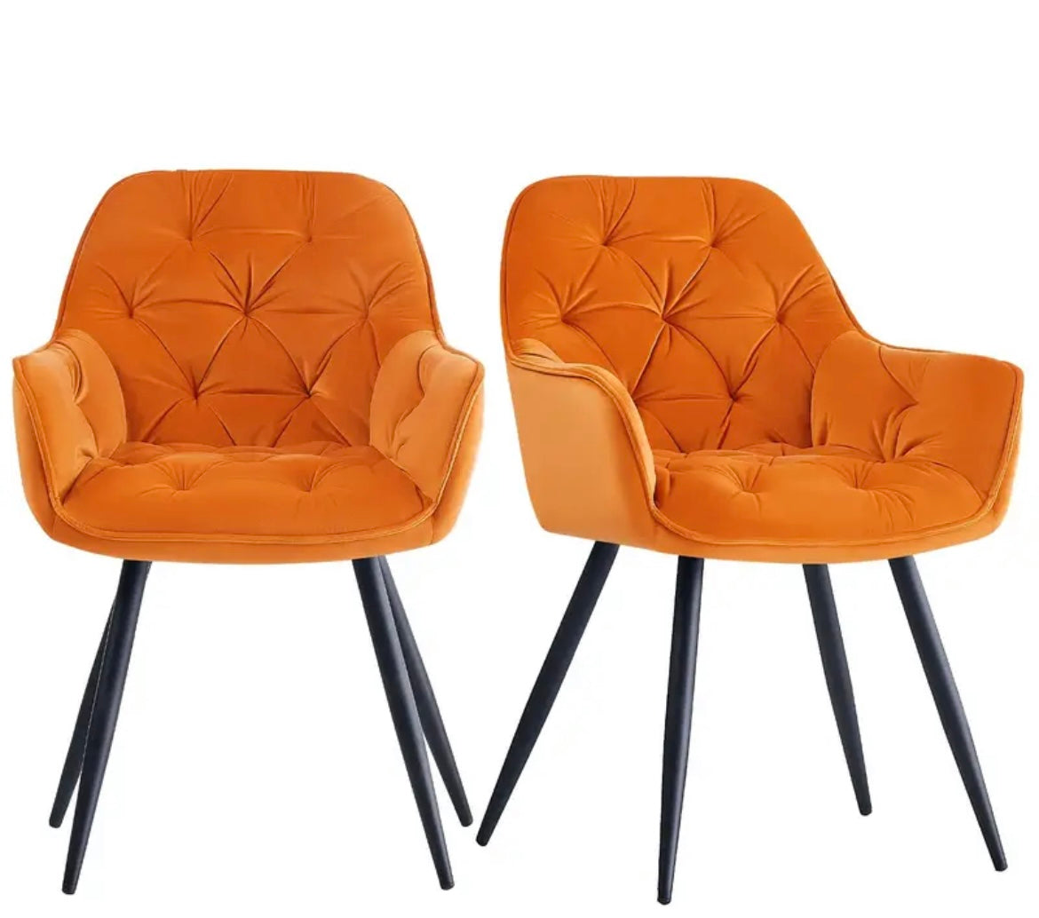 Orange Velvet Upholstered Dining Chairs, Armchairs