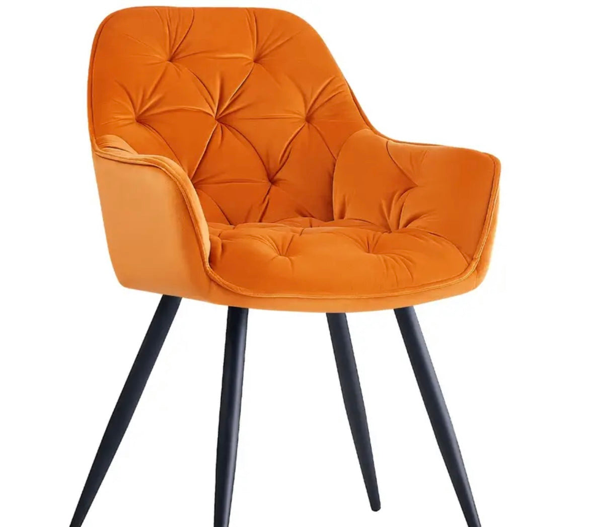 Orange Velvet Upholstered Dining Chairs, Armchairs