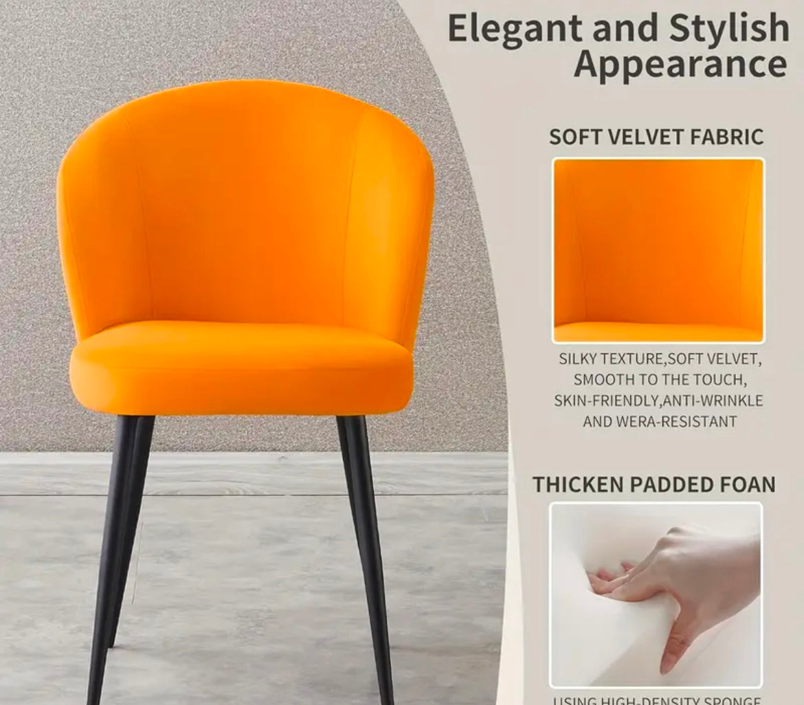 Cotswolds Set of 2 Modern Tangerine Orange Velvet Dining Chairs