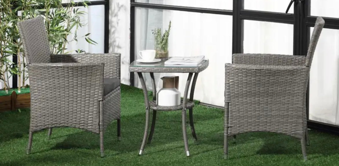 Basic Garden Outdoor Rattan Furniture Bistro Set 3 PCs Patio Weave Companion Chair Table Set Conservatory