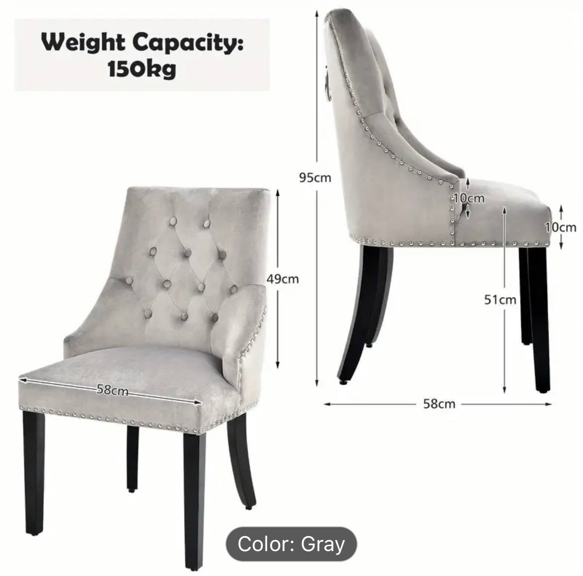 Silver High Wing Ring Backed Dining Chair