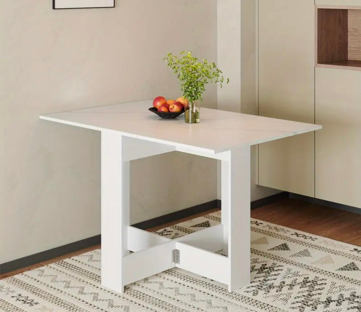 Folding Drop Dining Table for Small Spaces for Kitchen Dining Room, White Marble