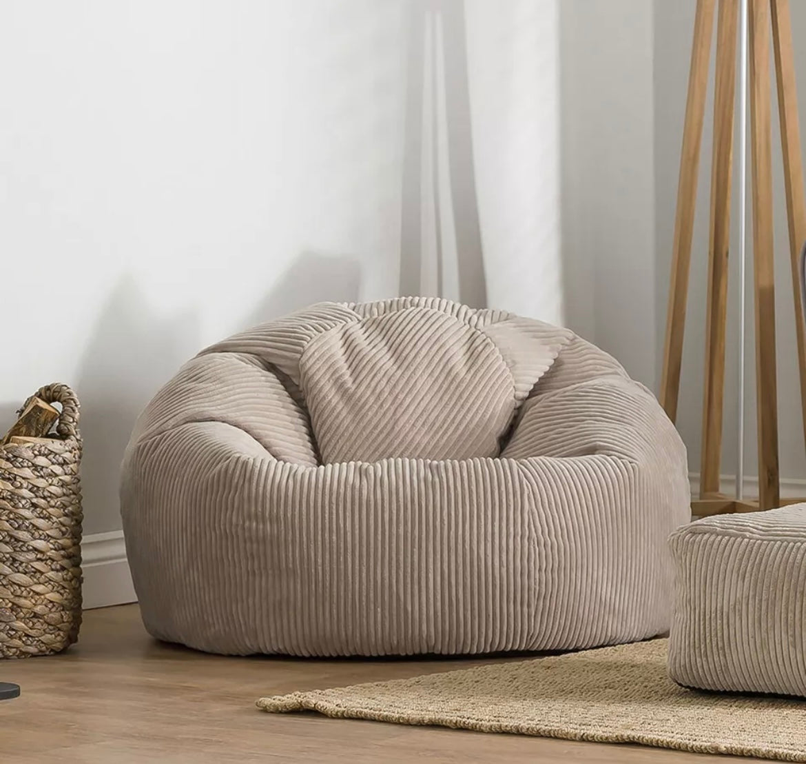 Adult Cord Bean Bag Chair Luxury Extra Large Classic Filled Beanbag Stone Beige