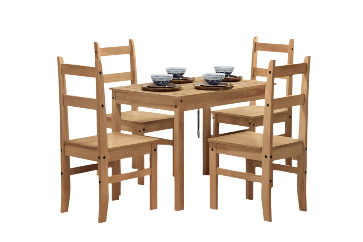 Cotswolds Basic Wood Dining Table and Set of 4 Dining Chairs