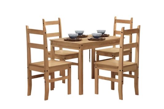 Cotswolds Basic Wood Dining Table and Set of 4 Dining Chairs