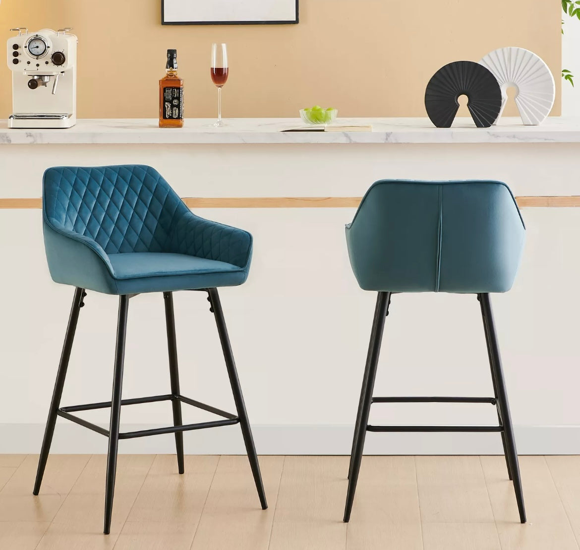 Sets of 2 Velvet High Chairs ,  Kitchen Island Stools