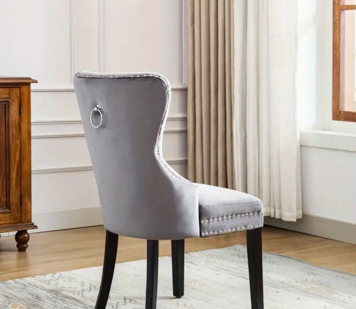 Knightsbridge Roll Top Velvet Dining Chair with Oak Legs and Nailhead Trim